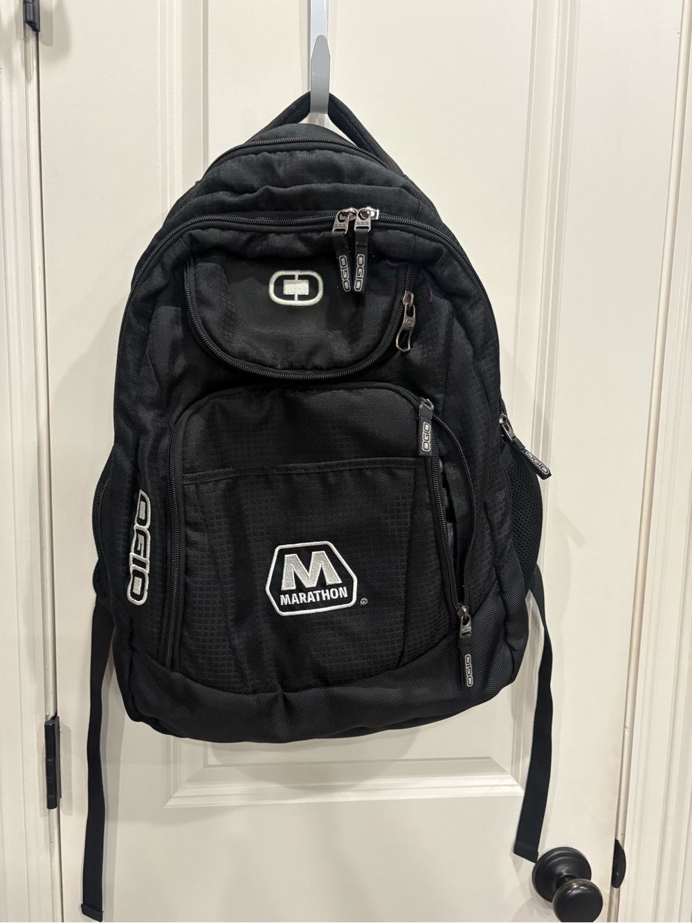 OGIO black laptop backpack work bag “Marathon” patch on front VGUC